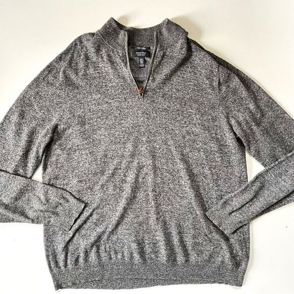 Nordstrom Men’s Shop Cotton Cashmere Heathered Quarter Zip - Picture 3 of 6